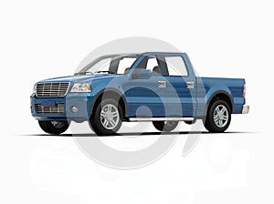 Generic and Brandless Pickup Truck with Enclosed Cabin Isolated on White 3d Illustration photo